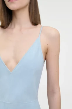 Brigita Slip Maxi Dress in Light Blue Suede