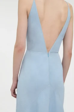 Brigita Slip Maxi Dress in Light Blue Suede