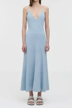Brigita Slip Maxi Dress in Light Blue Suede