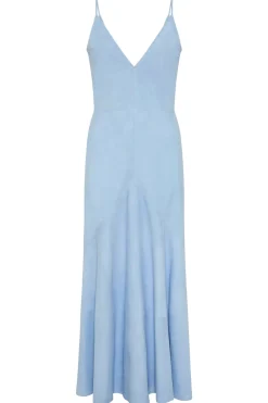 Brigita Slip Maxi Dress in Light Blue Suede