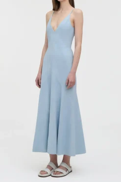 Brigita Slip Maxi Dress in Light Blue Suede