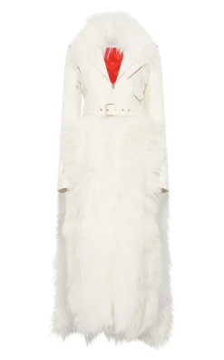 Brymwylf Convertible Coat in White Textured Leather & Cashmere Shearling