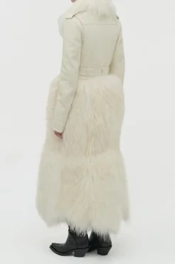 Brymwylf Convertible Coat in White Textured Leather & Cashmere Shearling