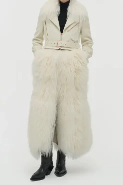 Brymwylf Convertible Coat in White Textured Leather & Cashmere Shearling