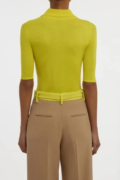 Caius Knit Short Sleeve Polo in Citrine Cashmere Silk