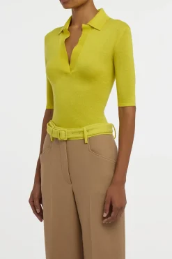 Caius Knit Short Sleeve Polo in Citrine Cashmere Silk