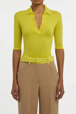 Caius Knit Short Sleeve Polo in Citrine Cashmere Silk