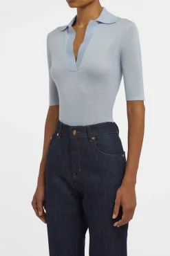 Caius Knit Short Sleeve Polo in Halogen Blue Cashmere Silk
