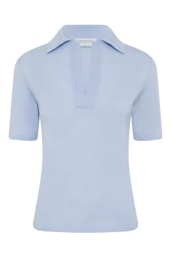 Caius Knit Short Sleeve Polo in Halogen Blue Cashmere Silk