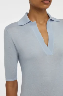 Caius Knit Short Sleeve Polo in Halogen Blue Cashmere Silk
