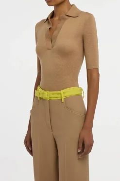 Caius Knit Short Sleeve Polo in Camel Cashmere Silk