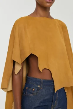 Calian Raw Cut Cape In Cashew Suede