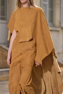 Calian Raw Cut Cape In Cashew Suede