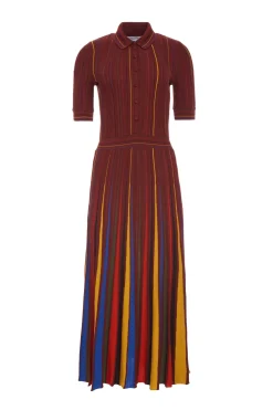 Calypso Pinstripe Knit Midi Dress Burnt Sienna Merino Wool