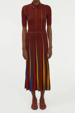 Calypso Pinstripe Knit Midi Dress Burnt Sienna Merino Wool