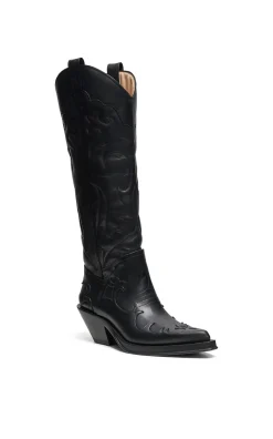 Capitana Cowboy Boot in Black Leather