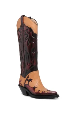 Capitana Cowboy Boot in Light Brown & Red Pearlized Leather