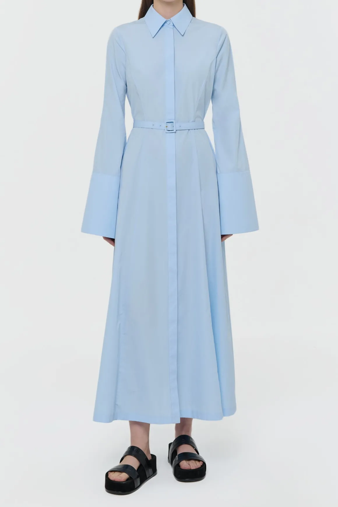Carmina Maxi Shirtdress in Light Blue Sea Island Cotton