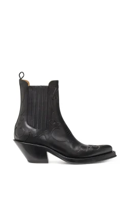 Cassidy Cowboy Ankle Boot in Black Leather