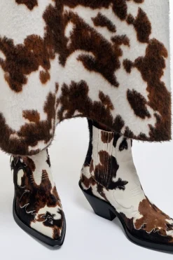 Cassidy Cowboy Ankle Boot in Ivory Cognac Multi Pony Hair