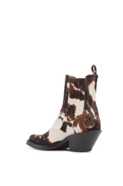 Cassidy Cowboy Ankle Boot in Ivory Cognac Multi Pony Hair
