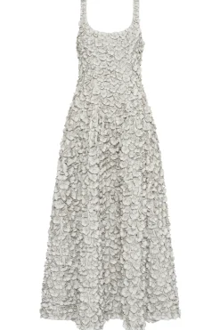 Ceolan Embroidered Floral Maxi Dress in White Leather