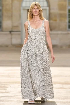 Ceolan Embroidered Floral Maxi Dress in White Leather