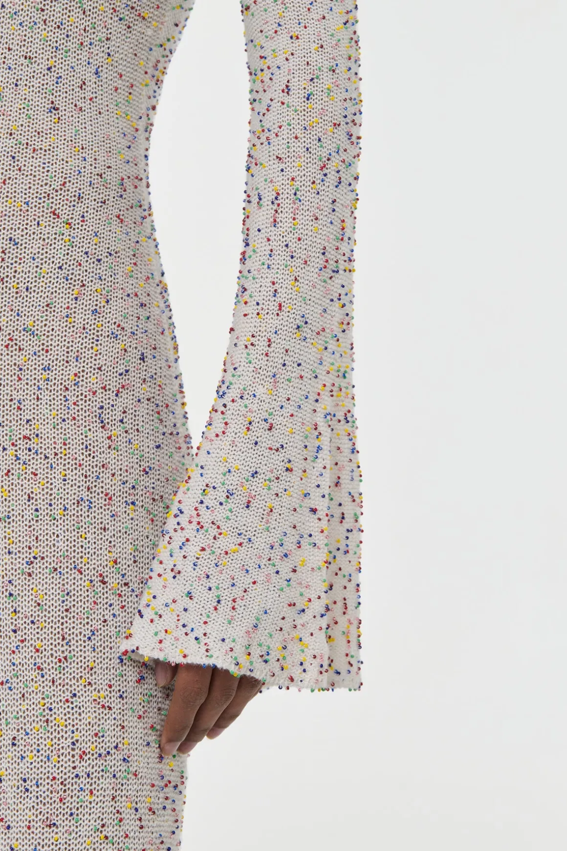 Chandra Knit Maxi Dress in Ivory Multi Beaded Cashmere Silk