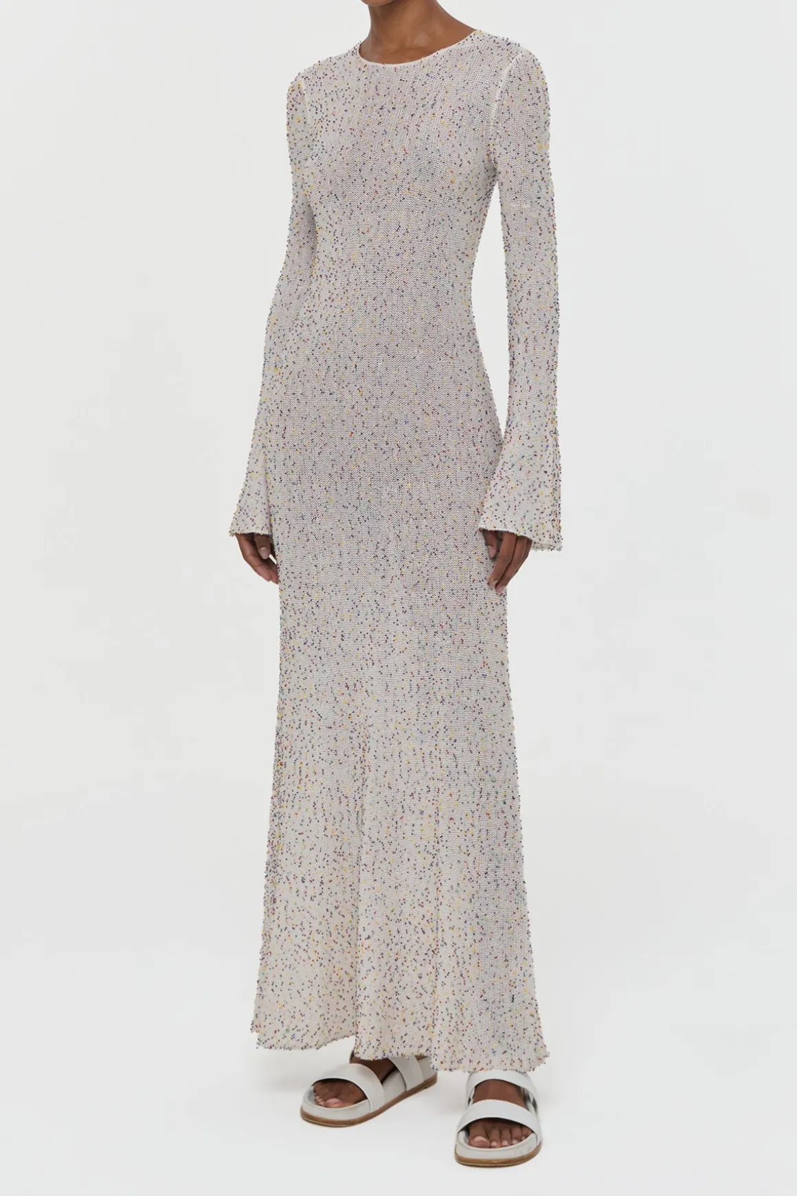Chandra Knit Maxi Dress in Ivory Multi Beaded Cashmere Silk
