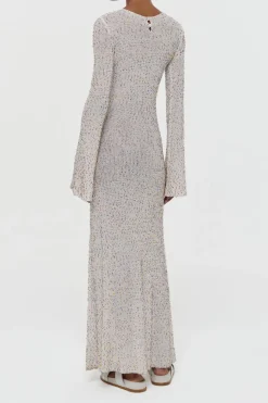 Chandra Knit Maxi Dress in Ivory Multi Beaded Cashmere Silk