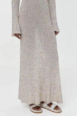 Chandra Knit Maxi Dress in Ivory Multi Beaded Cashmere Silk