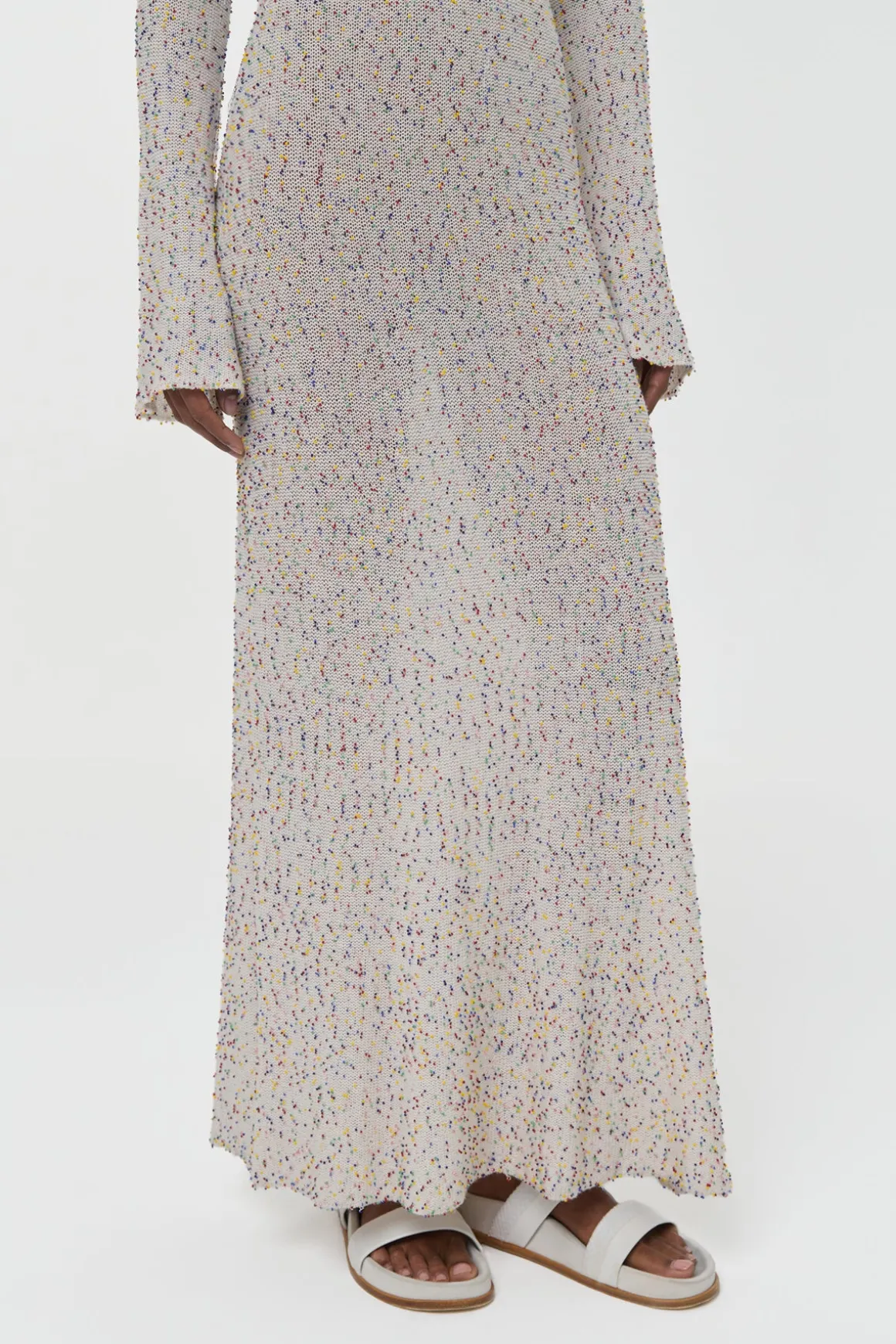 Chandra Knit Maxi Dress in Ivory Multi Beaded Cashmere Silk