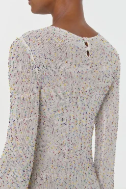Chandra Knit Maxi Dress in Ivory Multi Beaded Cashmere Silk