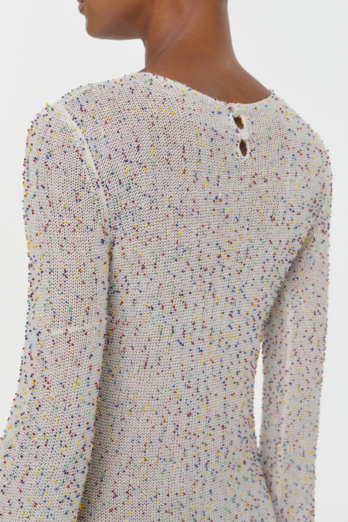 Chandra Knit Maxi Dress in Ivory Multi Beaded Cashmere Silk