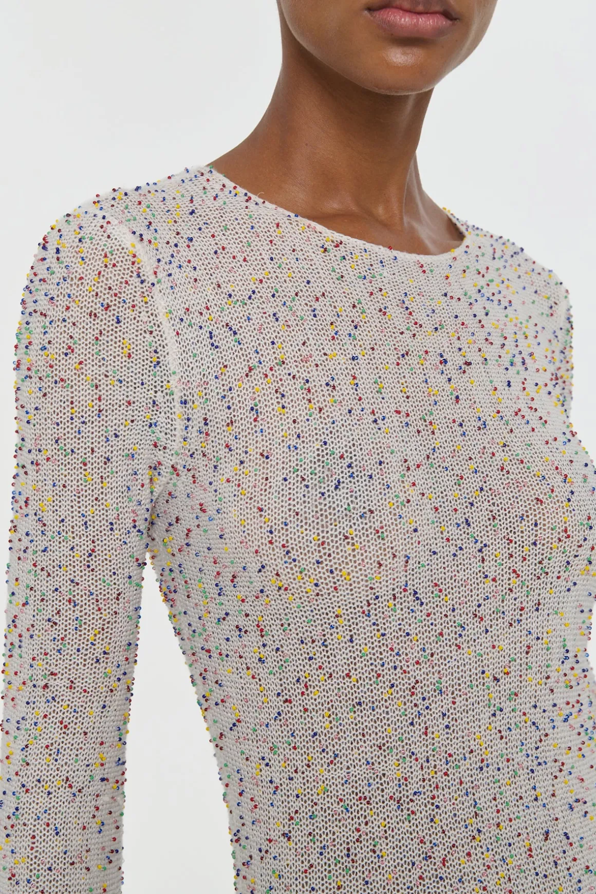 Chandra Knit Maxi Dress in Ivory Multi Beaded Cashmere Silk