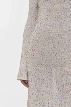 Chandra Knit Maxi Dress in Ivory Multi Beaded Cashmere Silk