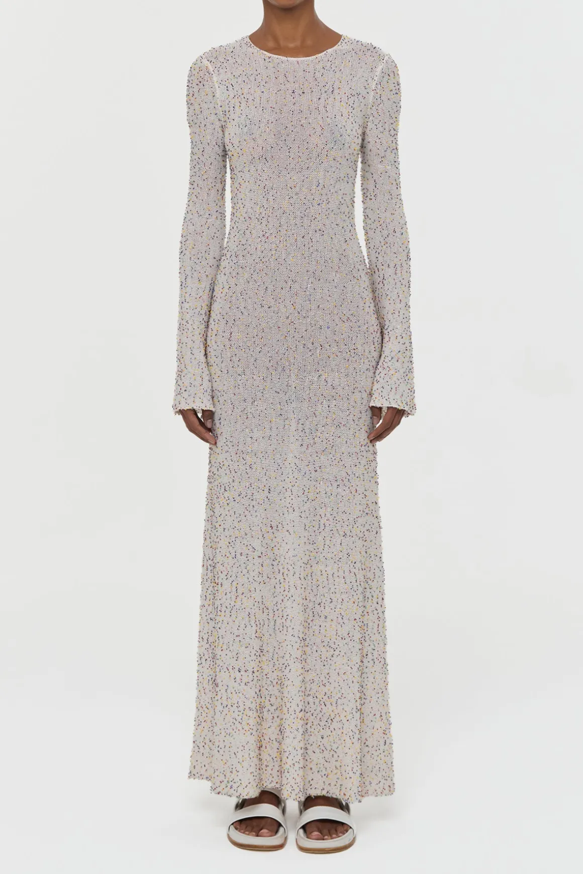 Chandra Knit Maxi Dress in Ivory Multi Beaded Cashmere Silk