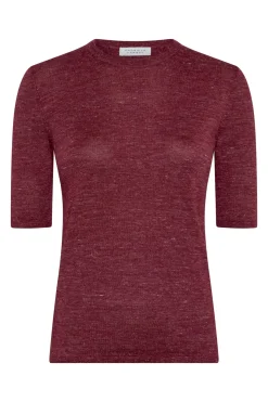 Chryse Knit T-Shirt in Bordeaux Cashmere Silk with Hemp