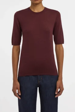 Chryse Knit T-Shirt in Bordeaux Cashmere Silk with Hemp
