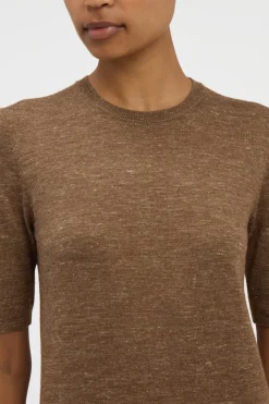 Chryse Knit T-Shirt in Chestnut Cashmere Silk with Hemp