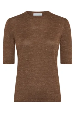Chryse Knit T-Shirt in Chestnut Cashmere Silk with Hemp