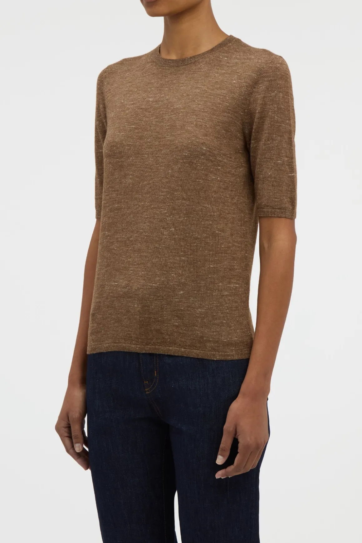 Chryse Knit T-Shirt in Chestnut Cashmere Silk with Hemp