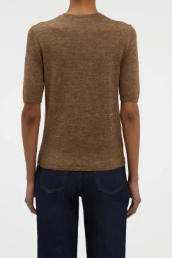 Chryse Knit T-Shirt in Chestnut Cashmere Silk with Hemp
