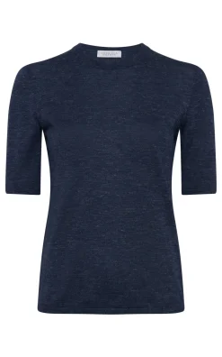 Chryse Knit T-Shirt in Electric Navy Cashmere Silk with Hemp