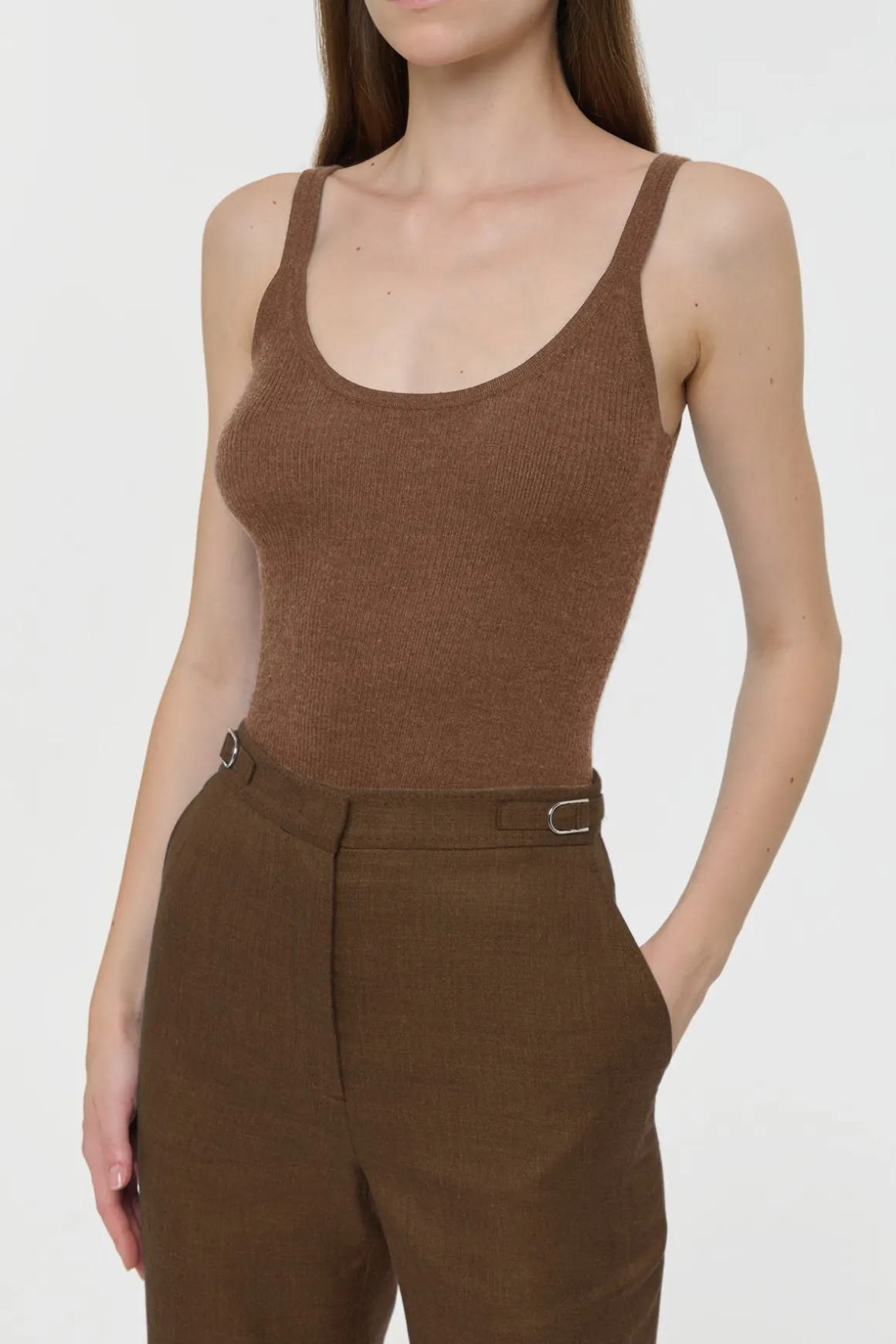 Cinxia Knit Tank Top in Chestnut Cahmere Silk with Hemp