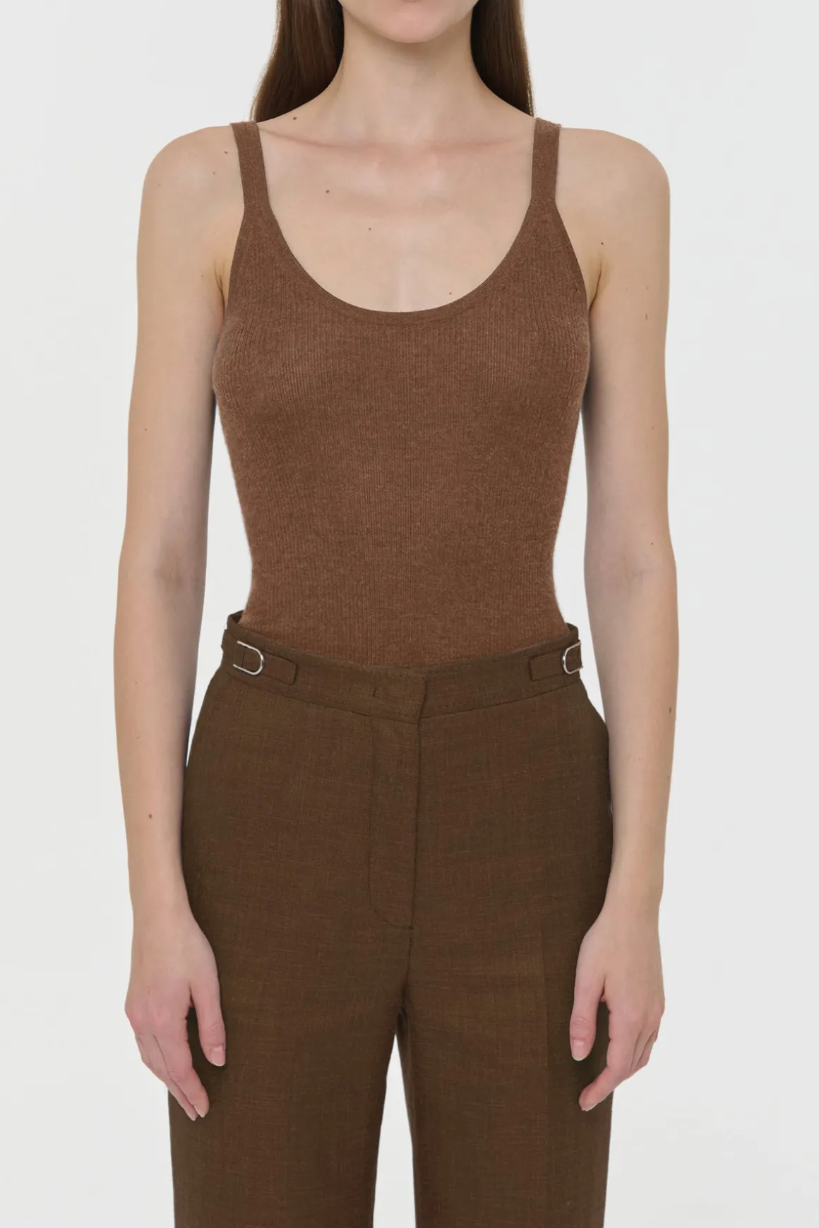 Cinxia Knit Tank Top in Chestnut Cahmere Silk with Hemp