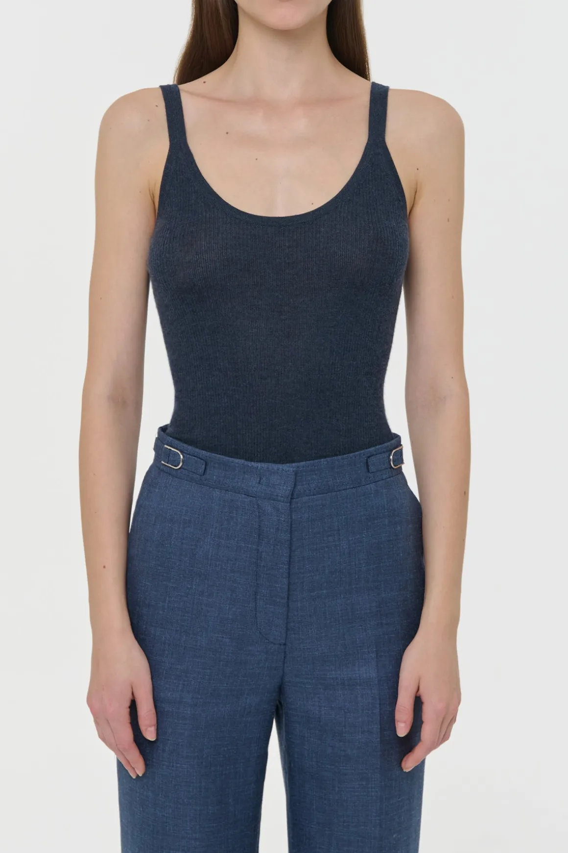 Cinxia Knit Tank Top in Denim Cashmere Silk