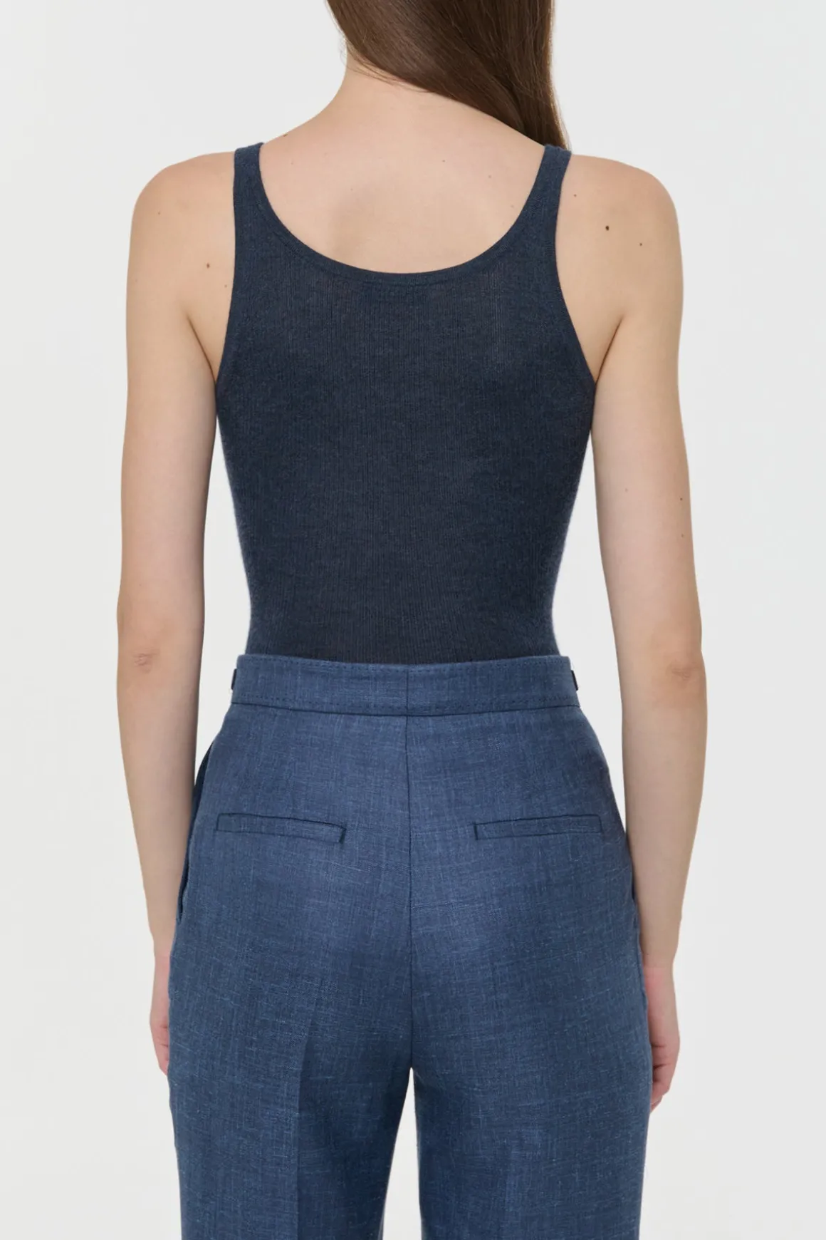 Cinxia Knit Tank Top in Denim Cashmere Silk