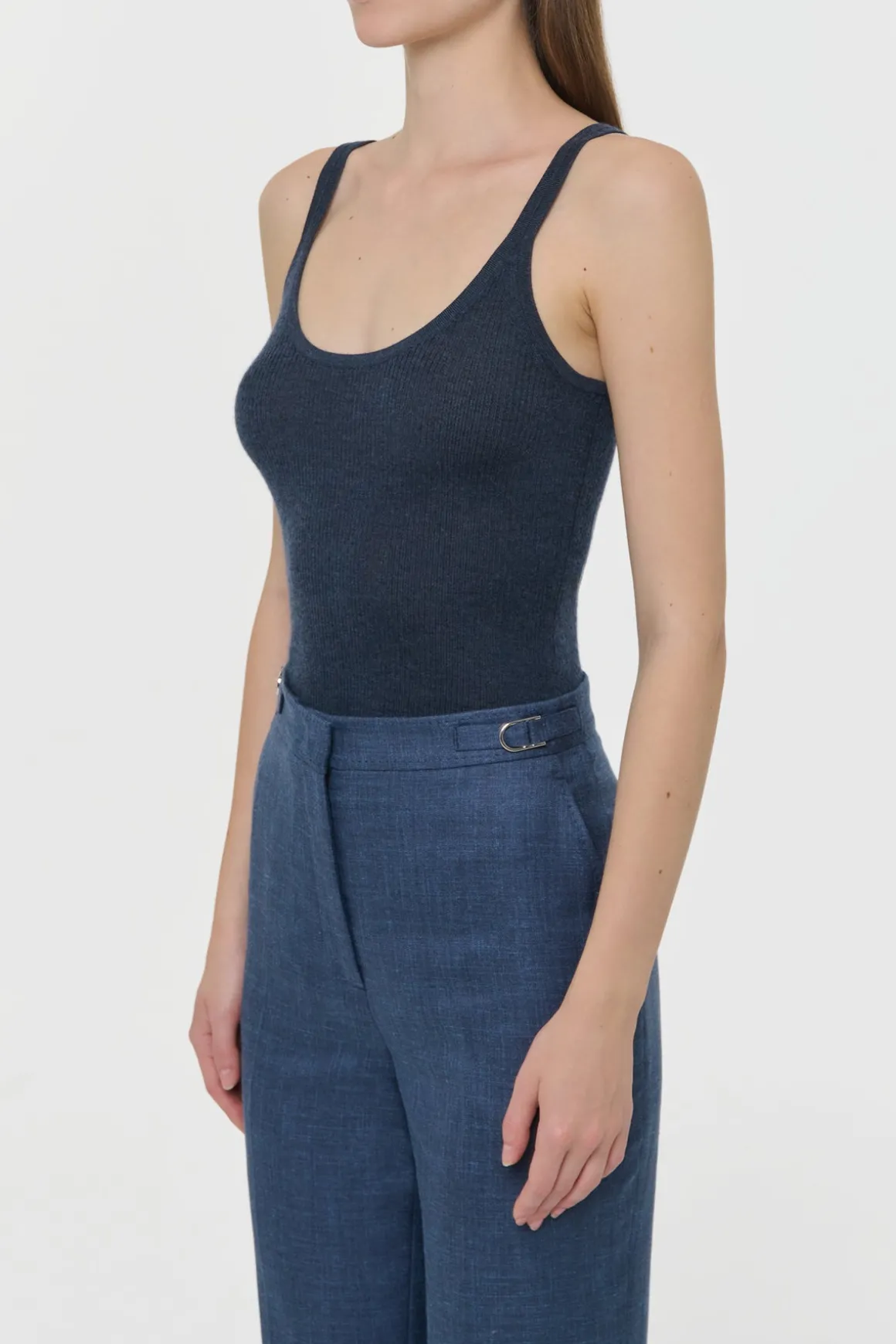 Cinxia Knit Tank Top in Denim Cashmere Silk