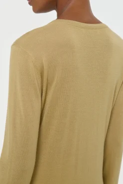 Clementia Knit V-Neck Sweater in Hay Cashmere Silk